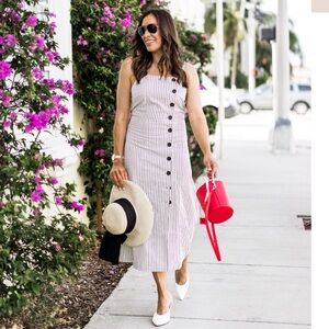 Who What Wear White and Light Pink Striped Button-Front Midi Dress